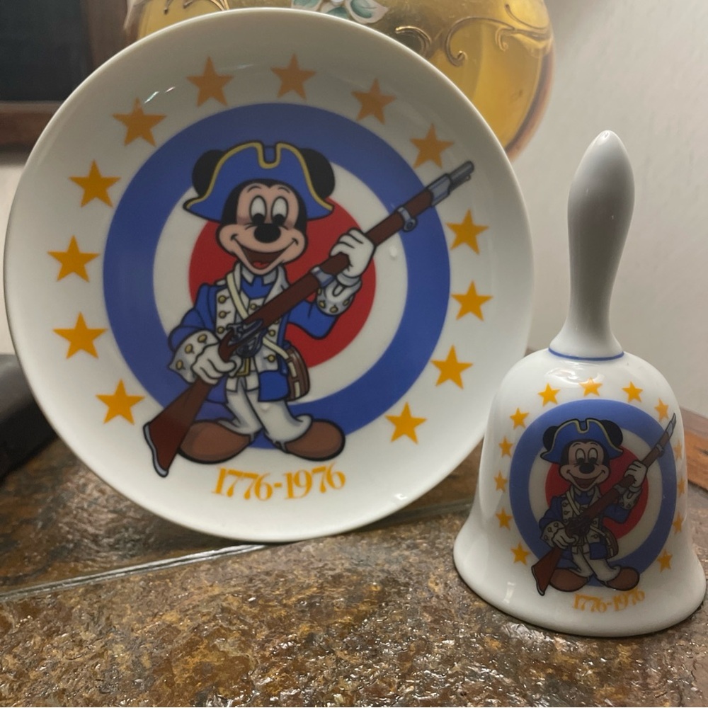 Mickey Mouse 1776-1976 Plate and Bell Set BICENTENNIAL COLLECTION